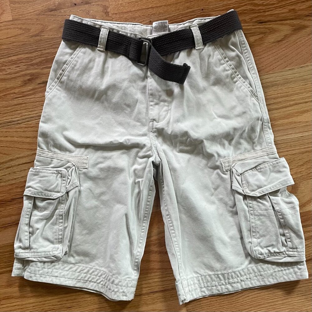 Faded Glory Khaki 100% Cotton Cargo Shorts with Belt Boys Size 14